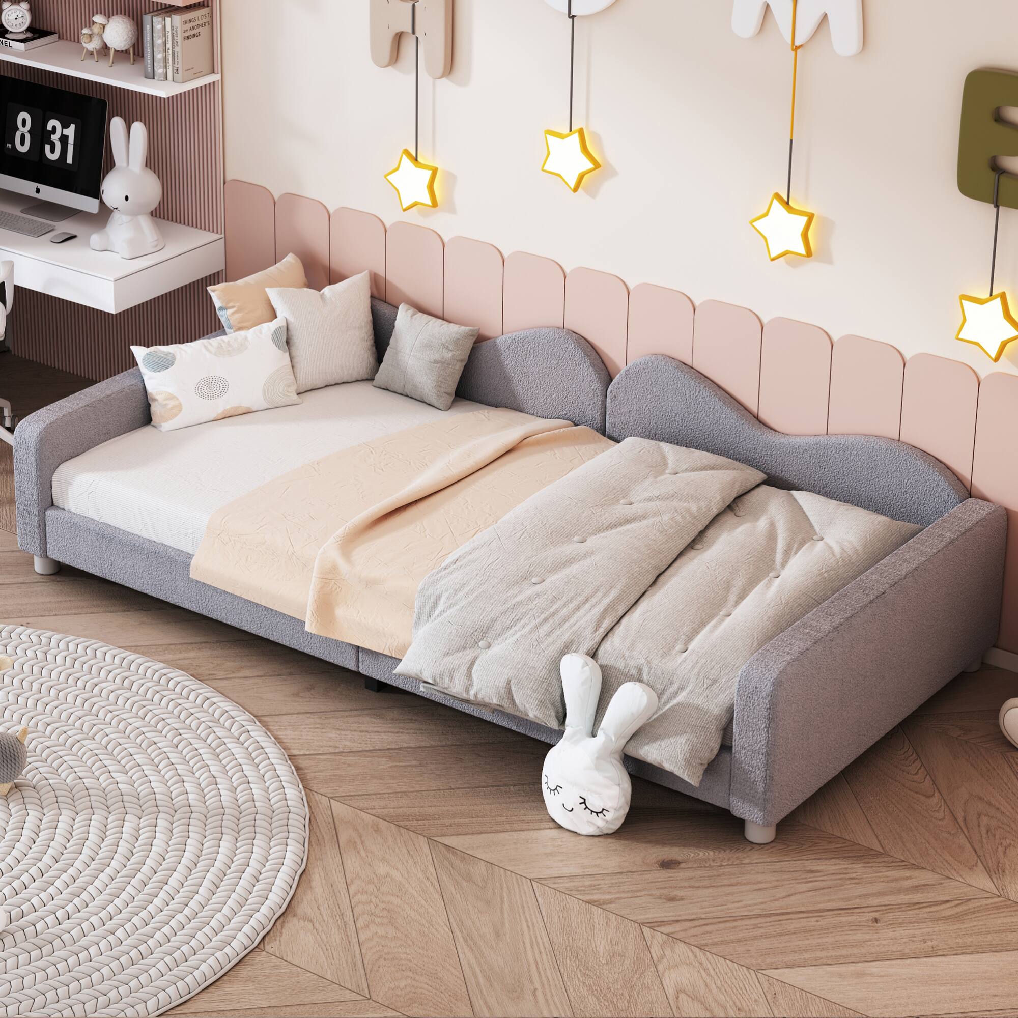 Alt View 1. GOODSILO - Twin Size Upholstered Sherpa Fabric Daybed with Cloud-Shaped Backrest Sofabed for Modern Home Decor - Gray.