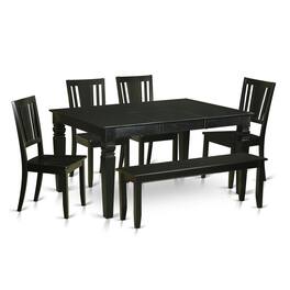 East West Furniture - 6 Pc Dining room set - Dining Table and 4 Kitchen Chairs plus Bench - Black