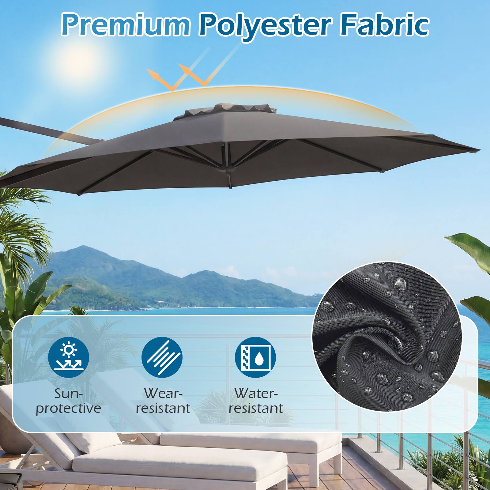 Premium Polyester Fabric

- Sun-protective
- Wear-resistant
- Water-resistant