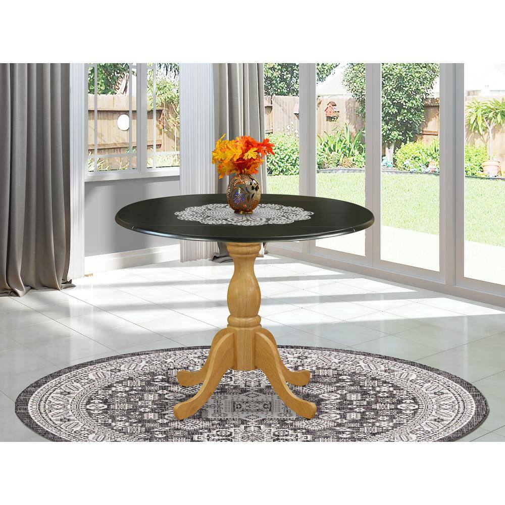 Angle. East West Furniture - East West Furniture Dinning Table with Drop Leaves - Black Table Top and Oak Pedestal Leg Finish - Multi-Color.