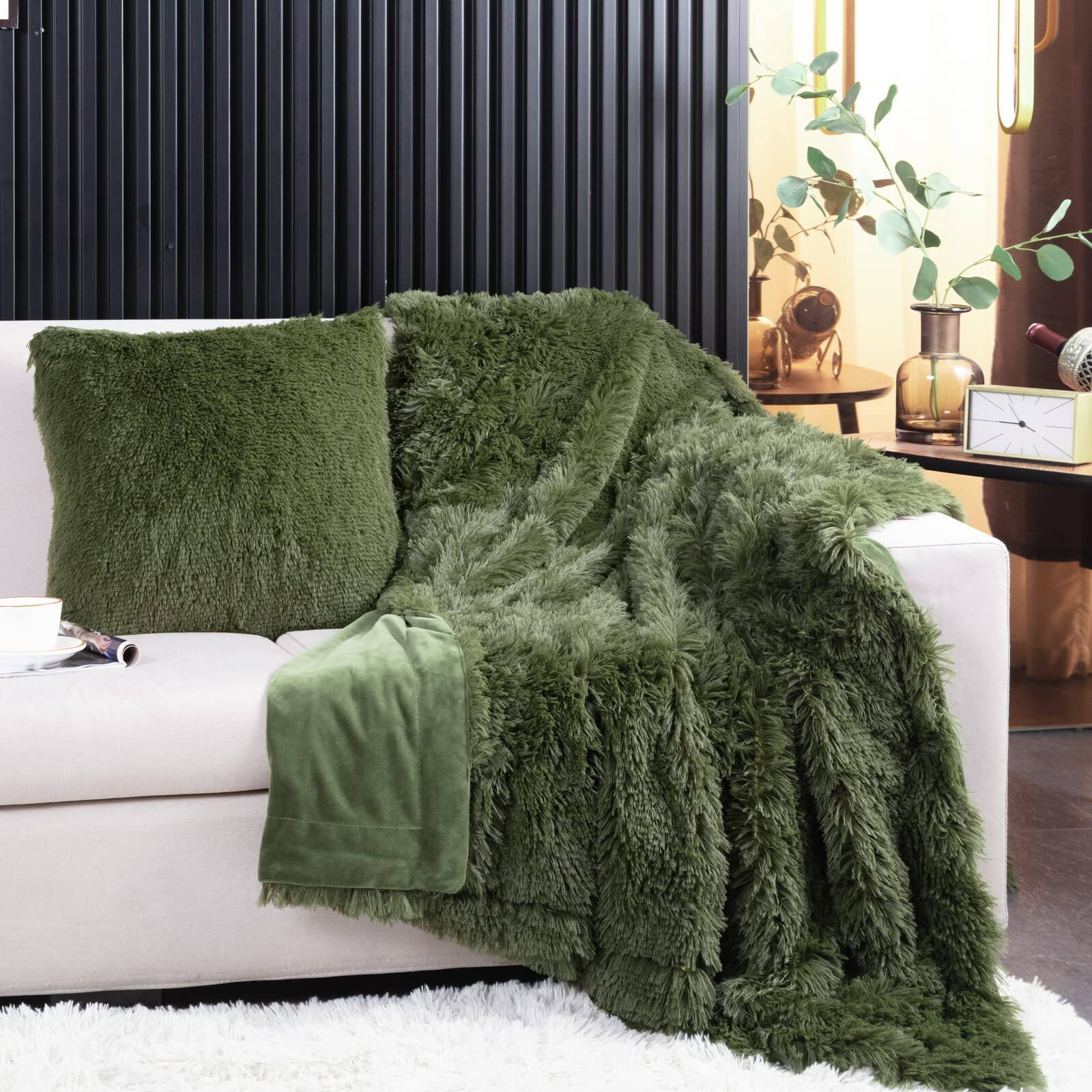 Alt View 4. NICHOLAS KLEIN - Olive Faux Throw Blanket 2 Layers 50" X 60" Cozy Plush Fluffy Furry Fuzzy Warm Cute Shaggy For Fall Bed Liv... - Grey Queen90" x 90".