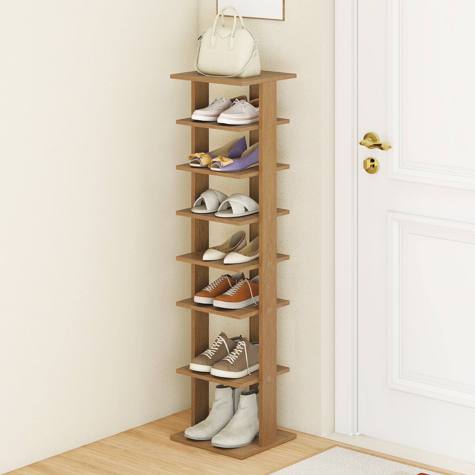 Alt View 1. Costway - Costway 7-Tier Wooden Shoe Rack Narrow Vertical Shoe Stand Storage Display Shelf - Natural.