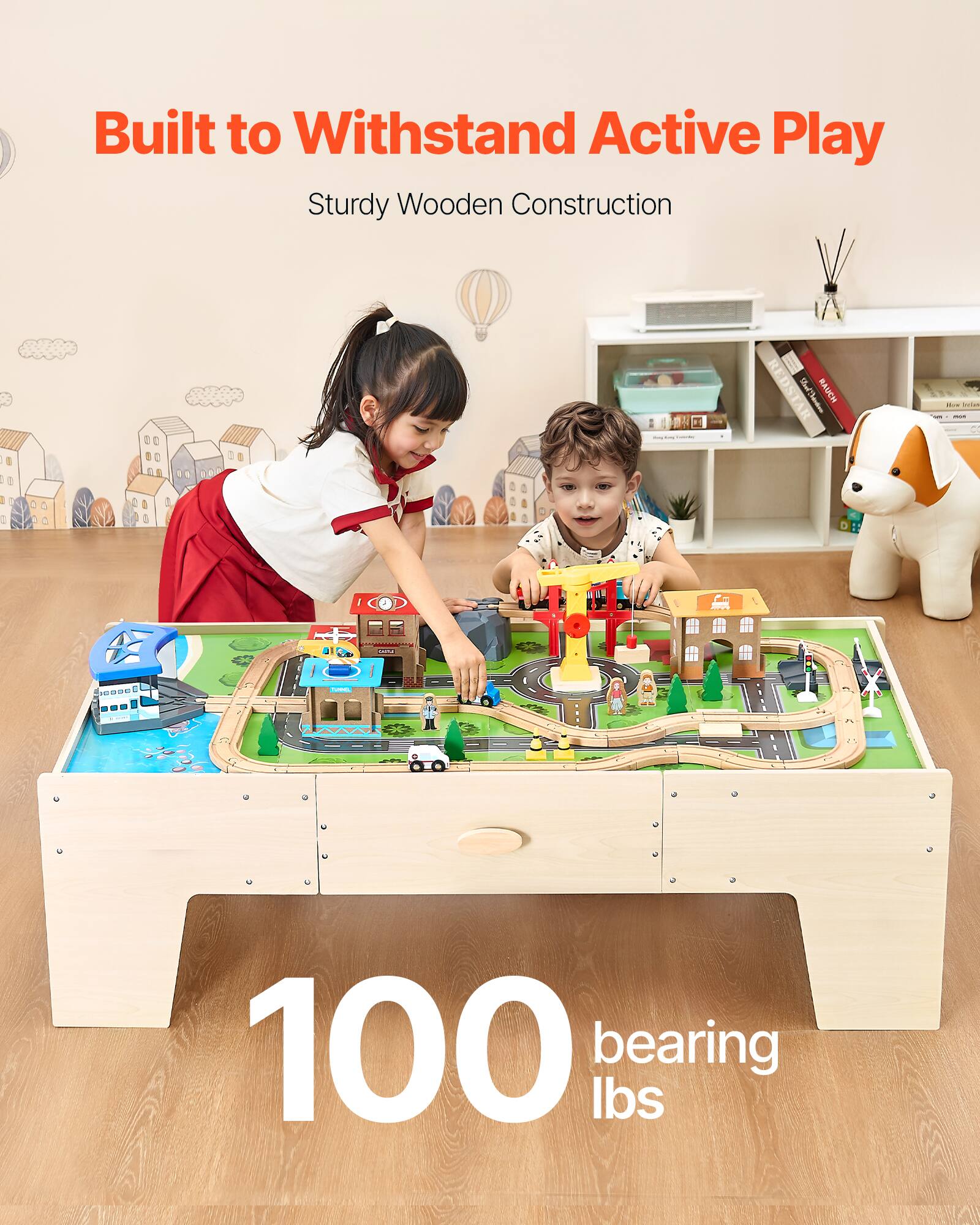 Built to Withstand Active Play  
Sturdy Wooden Construction  

100 bearing lbs