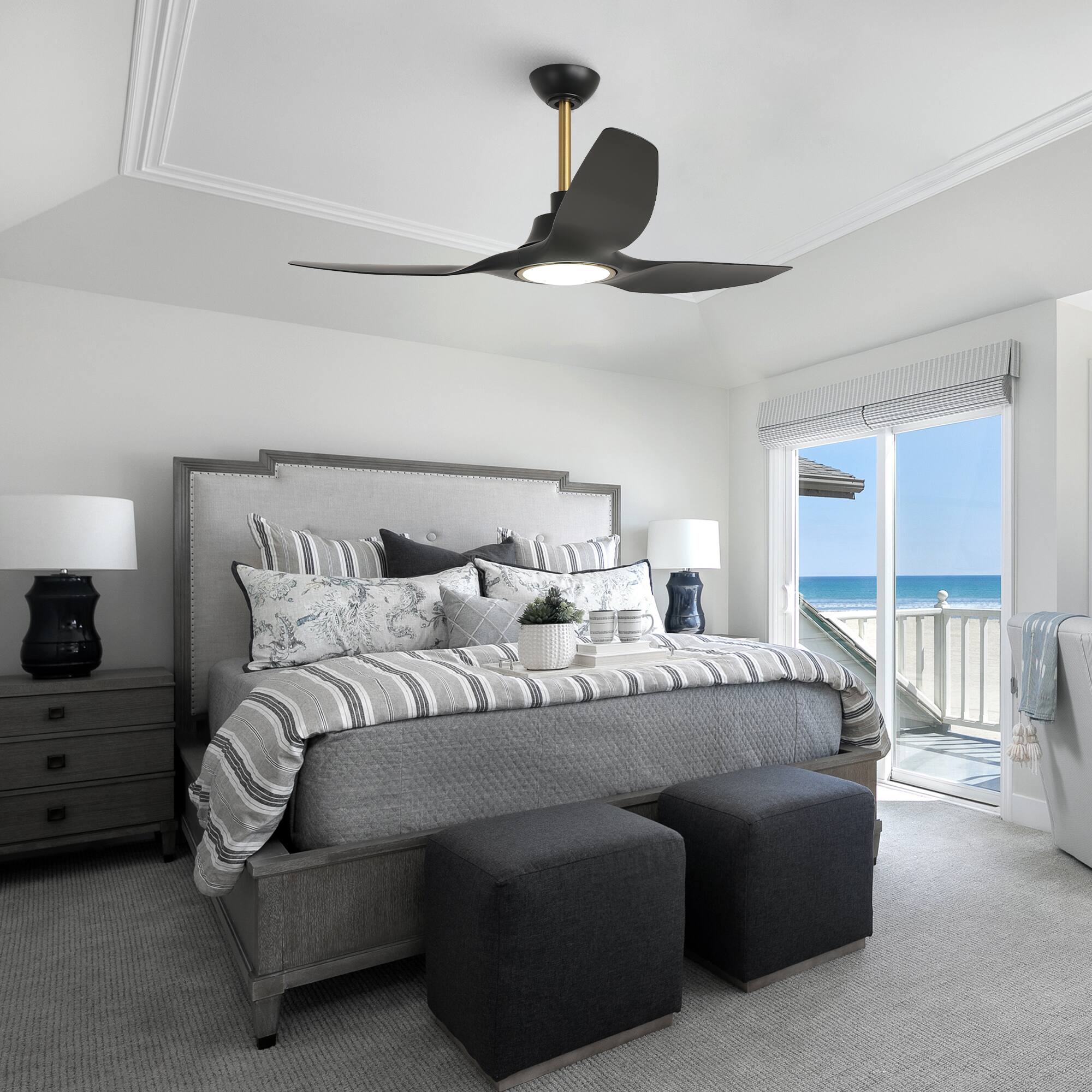 Alt View 1. Parrot Uncle - 52" Modern Black Dimmable Propeller Smart Ceiling Fan with Light and Remote, App Control, Voice Control - Black.