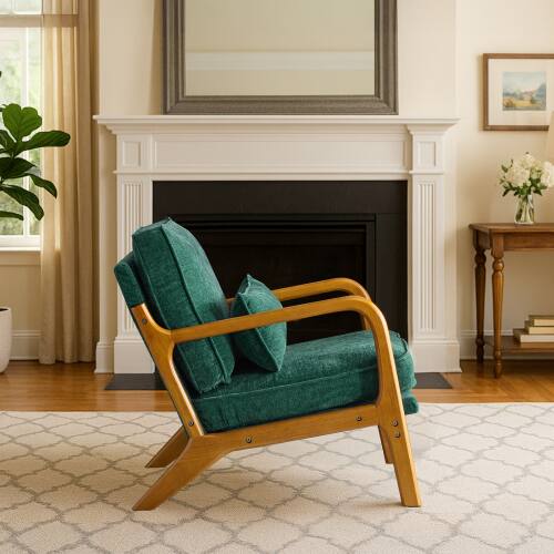 Alt View 1. Winado - Comfy Chairs Leisure Armchair with Rubber Wood Frame & Lumbar Pillow for Living Room Bedroom Studio Restaurants - Lake Green.