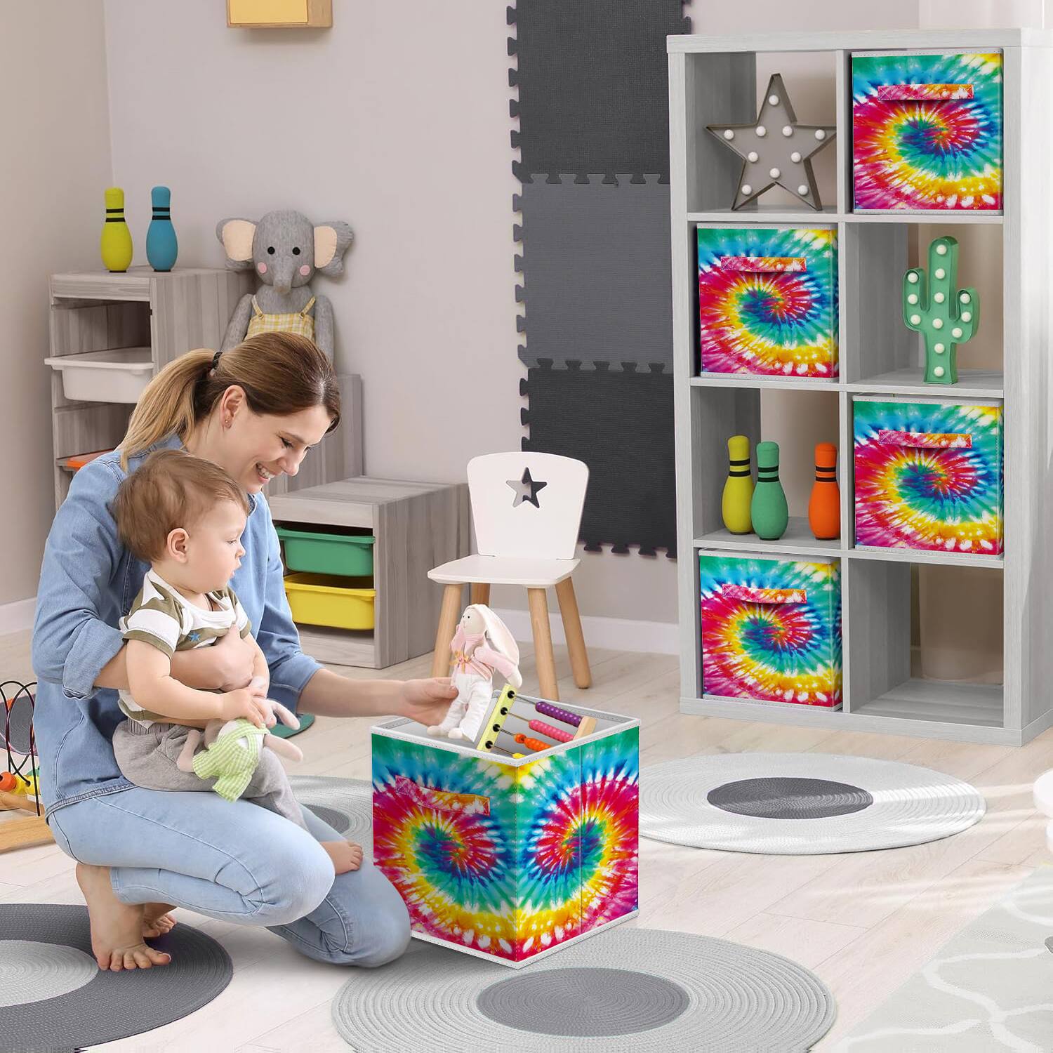 Angle. Sorbus - Sorbus Foldable Storage Cubes - 6 Fabric Baskets for Organizing Pantry, Closet, Shelf, Nursery, Playroom, Toy Box, Cubby - Tie-dye 1.