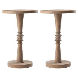 COZAYH - Pedestal Tray Top End Table for Drinks, Lamps or Plants, Set of 2 - Brown
