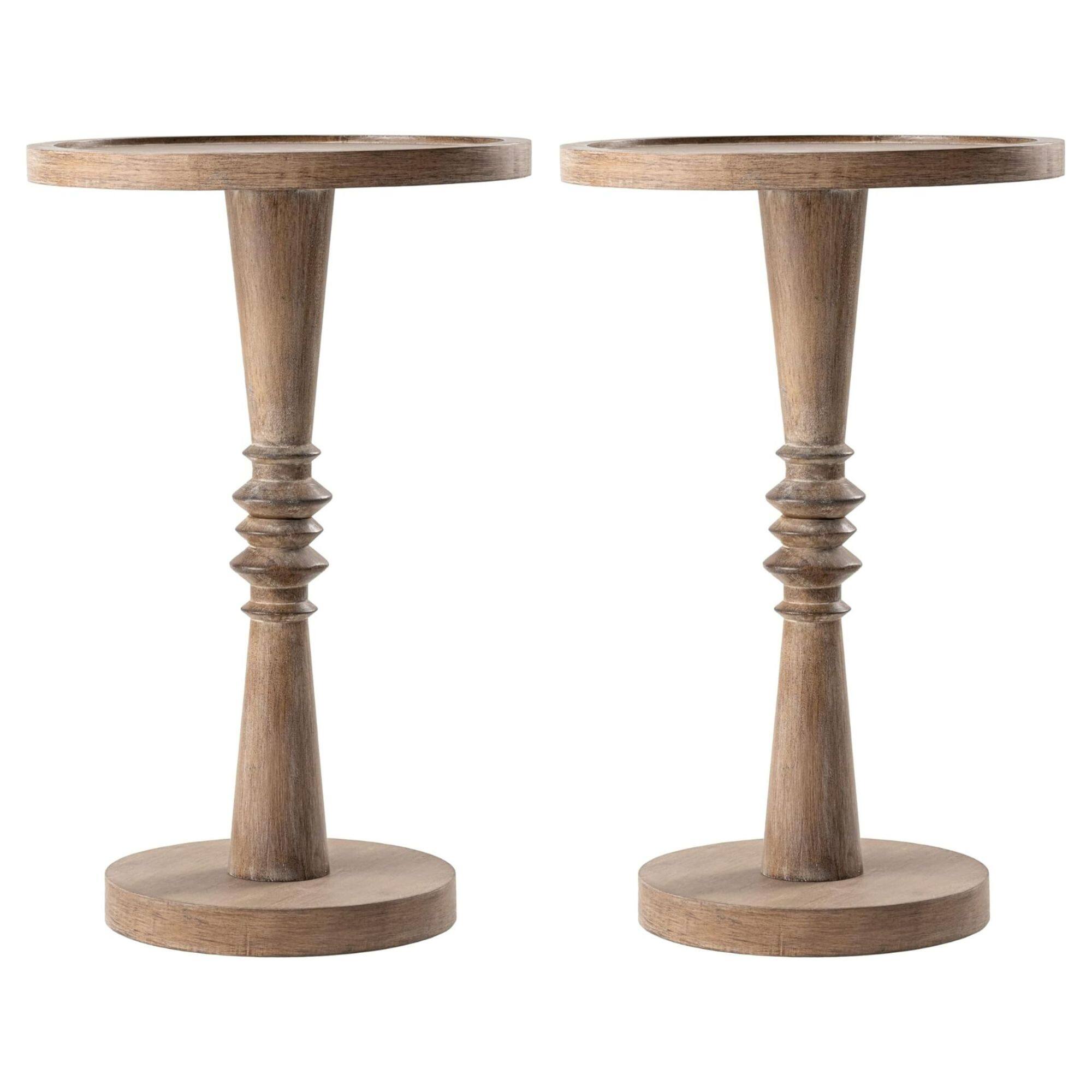 Front. COZAYH - COZAYH Pedestal Tray Top End Table for Drinks, Lamps or Plants, Brown, Set of 2 - Brown.