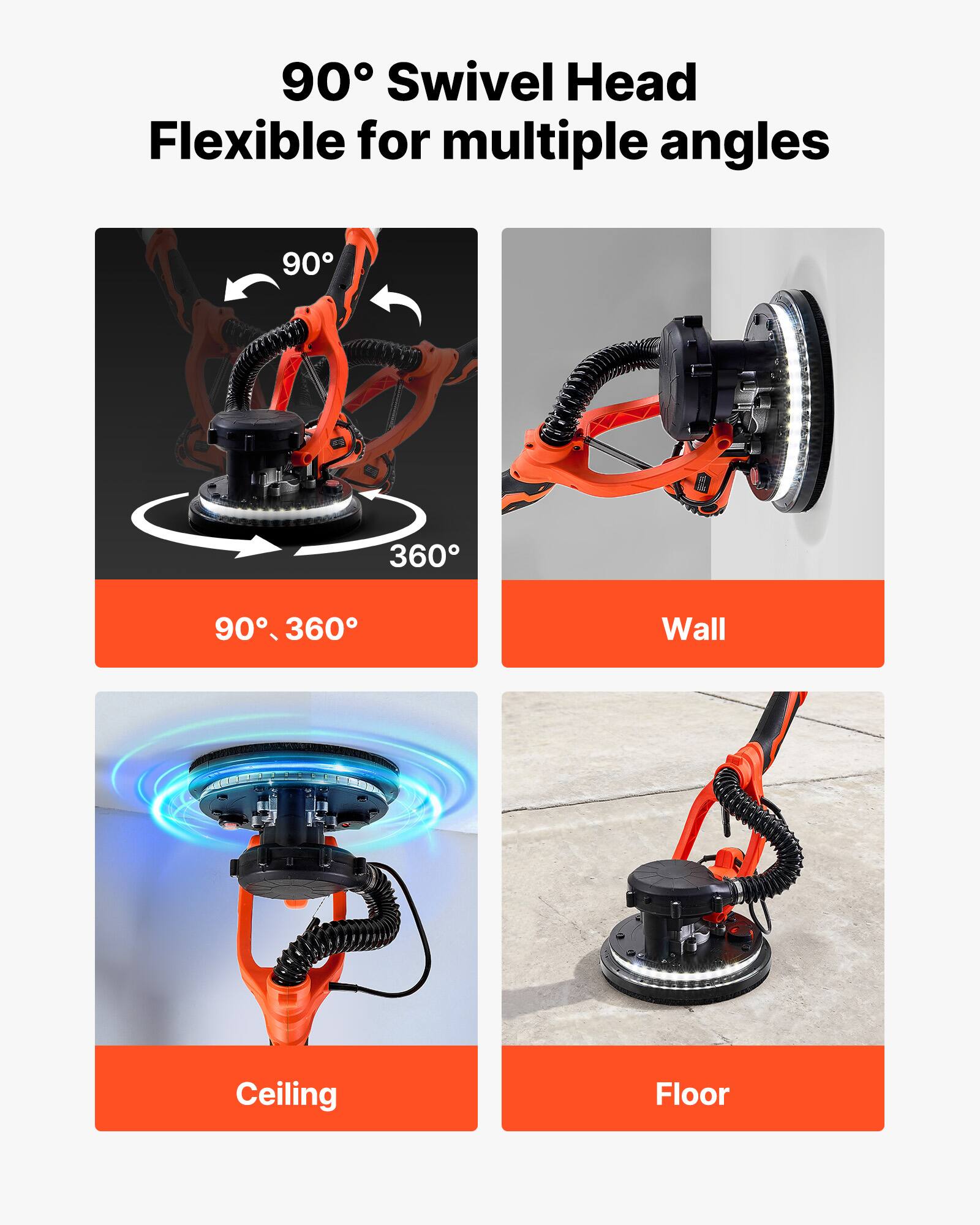 90° Swivel Head Flexible for multiple angles

90°, 360°

Wall

Ceiling

Floor