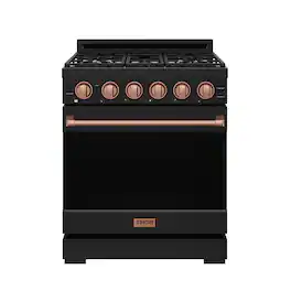 Gordon Ramsay Series by Thor Kitchen 4.55 Cu. Ft Freestanding Gas Range with Rose Gold Hardware - Black