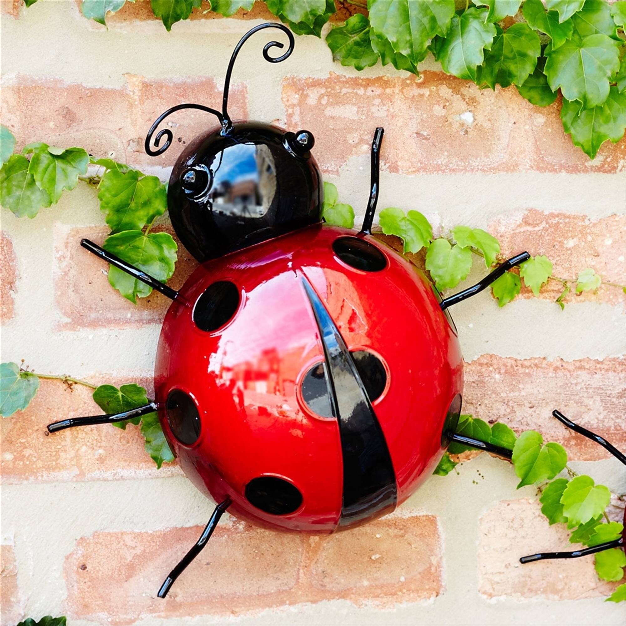 Left. BreeBe - Metal Lady Bug Garden Decor (Set of 6) - Red, Black.