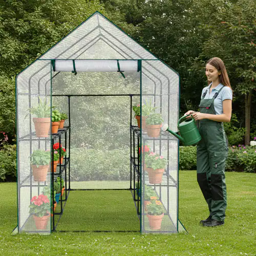 Alt View 4. Winado - 56"x85"x77" White Walk-in Greenhouse, Outdoor Durable PE Plant Green House 3 Tiers 12 Shelves - White.