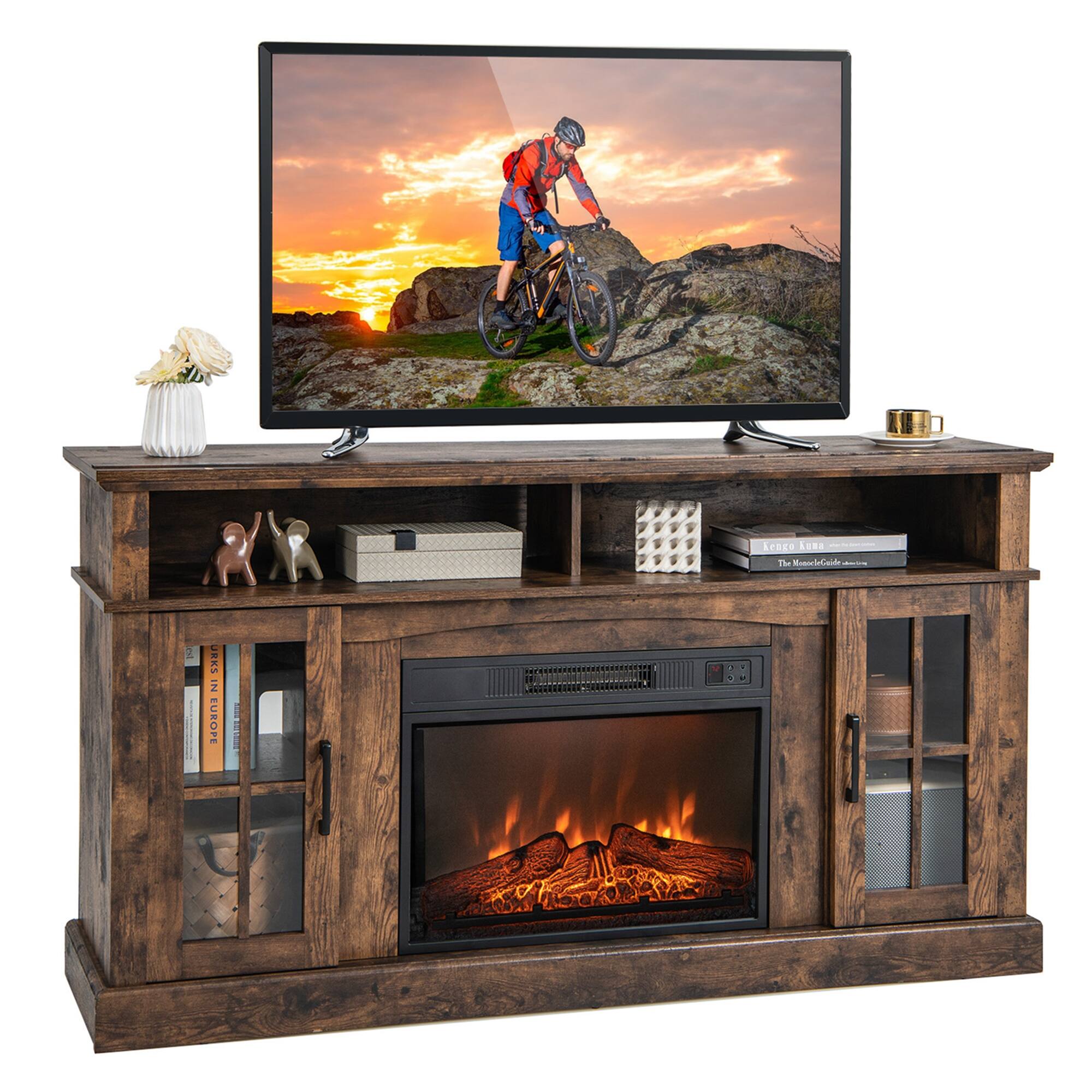 Costway - 58" Fireplace TV Stand with 1400W Electric Fireplace for TVs up to 65 Inches - Brown