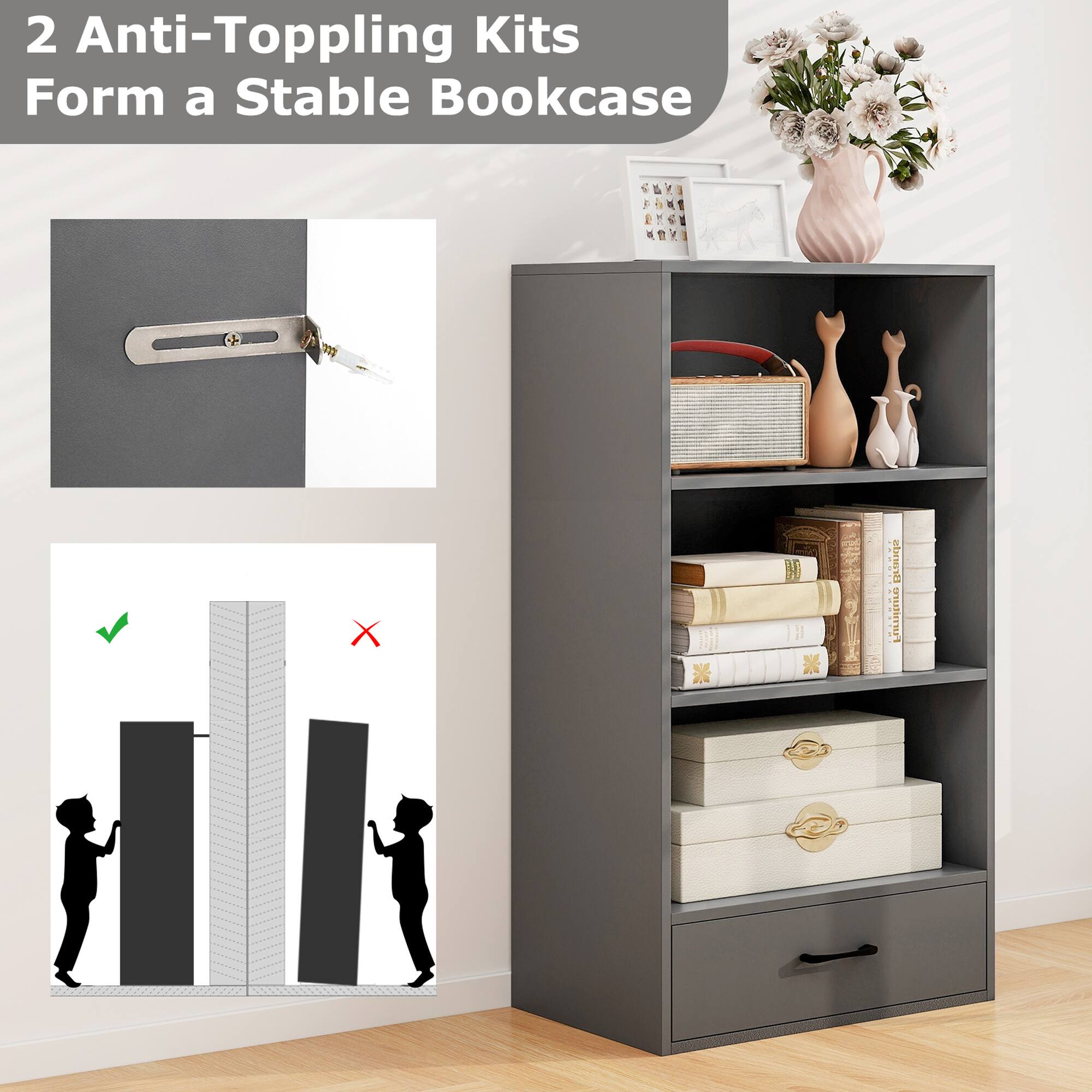 2 Anti-Toppling Kits Form a Stable Bookcase

* * Brands Furniture