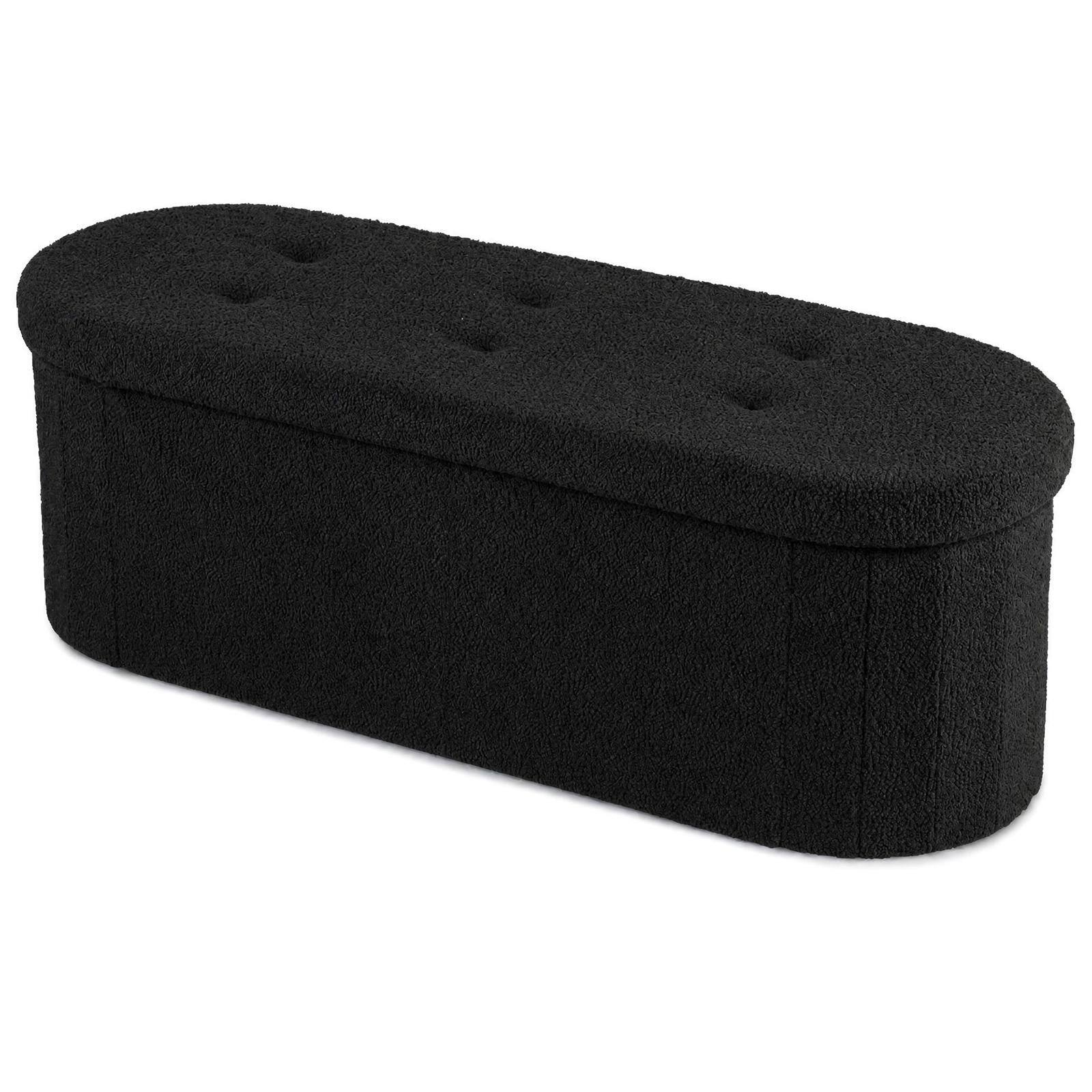 Alt View 9. Costway - Costway Storage Ottoman Bench 43" Oval Ottoman with Dividers Folding Teddy Boucle Footrest - Black.
