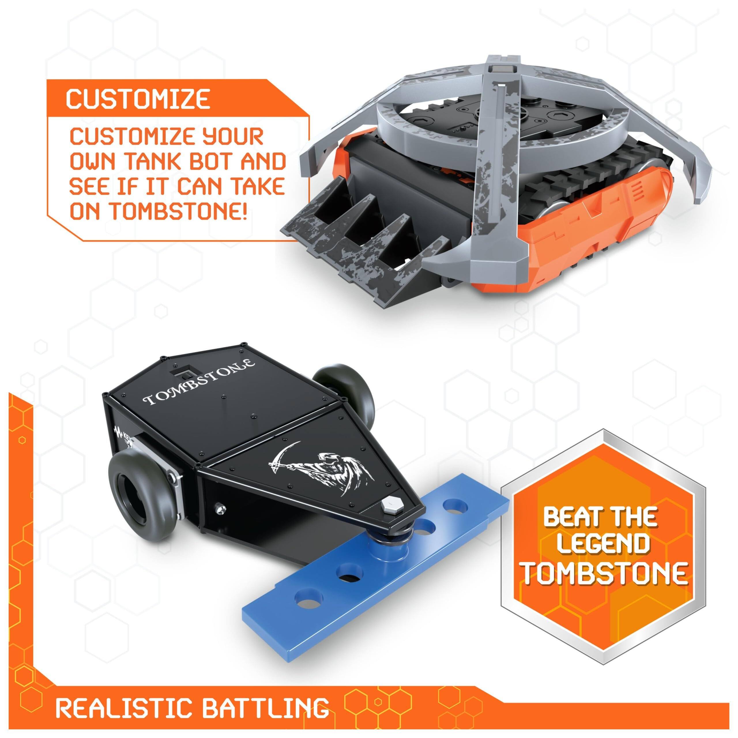 CUSTOMIZE  
CUSTOMIZE YOUR OWN TANK BOT AND SEE IF IT CAN TAKE ON TOMBSTONE!  

BEAT THE LEGEND TOMBSTONE  

REALISTIC BATTILING