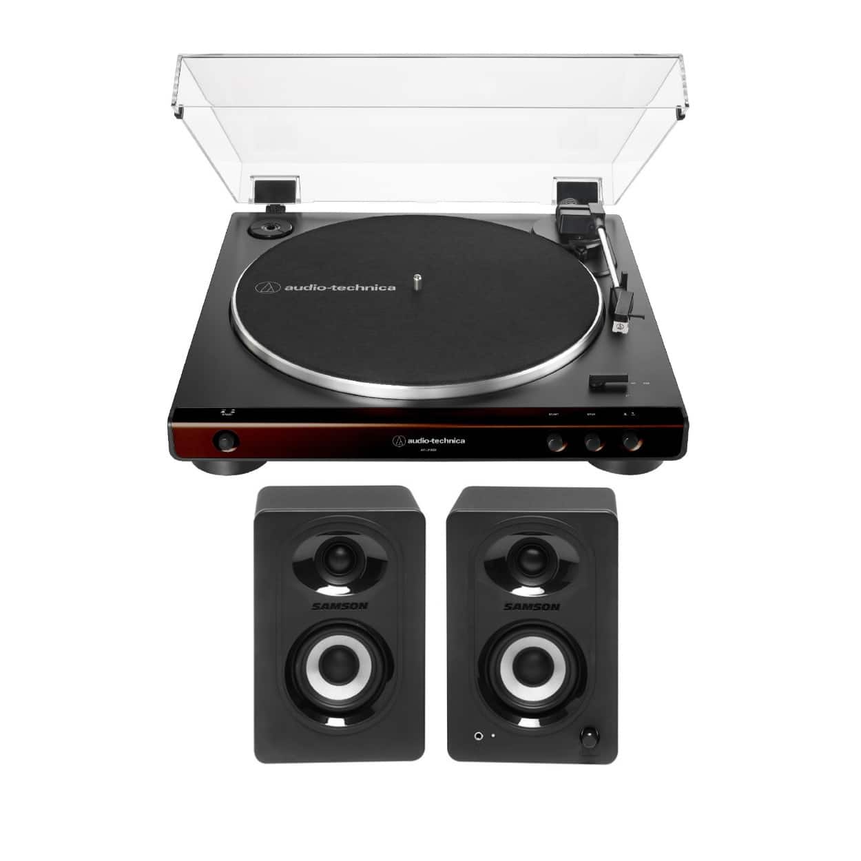 Audio-Technica - AT-LP60X Belt-Drive Stereo Turntable (Brown) with Speakers Pair