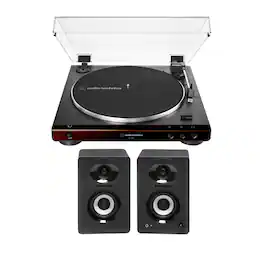 Audio-Technica - AT-LP60X Belt-Drive Stereo Turntable (Brown) with Speakers Pair