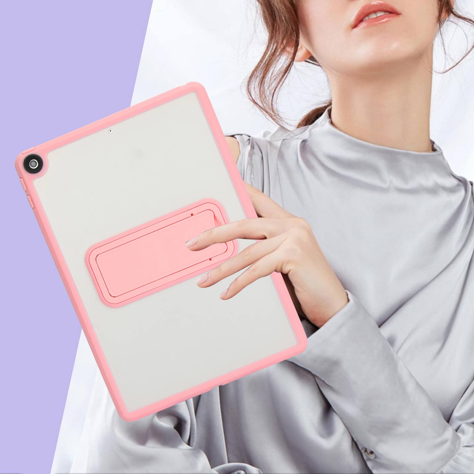 Alt View 3. UUCOVER - Case for iPad 9th 8th 7th Gen 10.2-inch (2021/2020/2019), Shockproof TPU+PC Matte Case Kickstand Slim Back Cover - Pink.