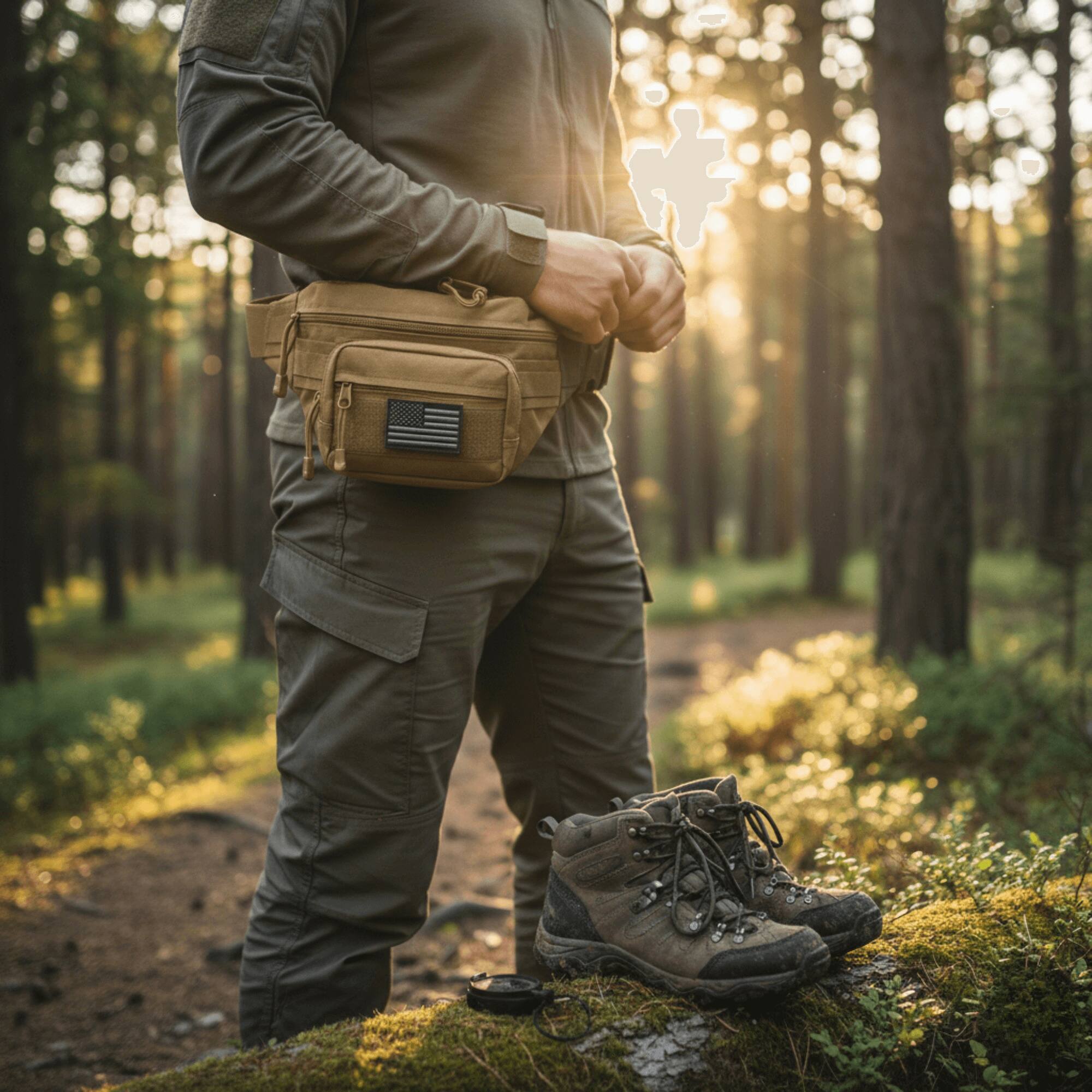 Alt View 3. XGear Tactical - Hunting Fanny Pack with USA Flag Patch - Tan.