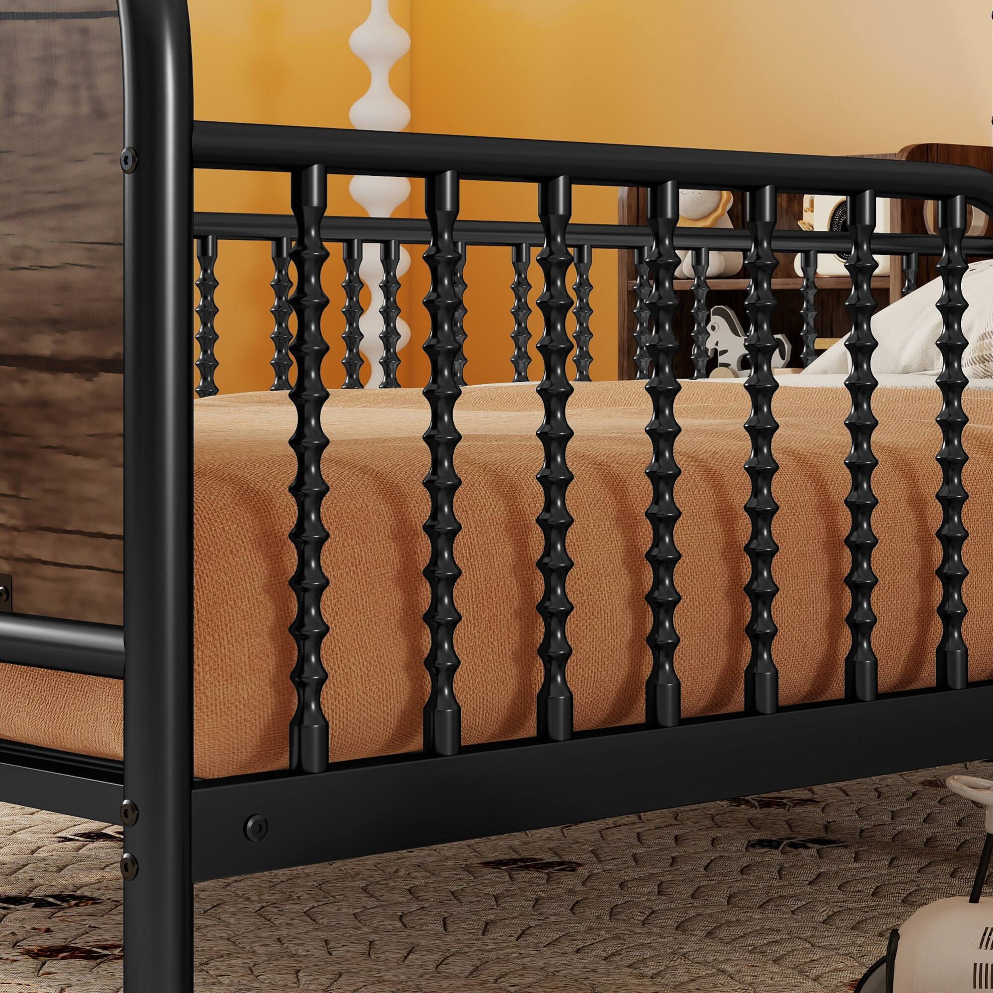 Left. GOODSILO - Twin Size Metal Platform Bed Frame with LED Lights and Pull-Out Storage Shelves for Kids - Black.