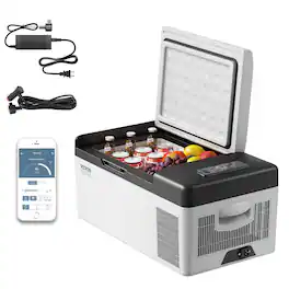 VEVOR - 12 Volt Refrigerator 16 Qt, Portable Mini Car Fridge with -4℉-68℉ Cooling Range & App Control - Gray