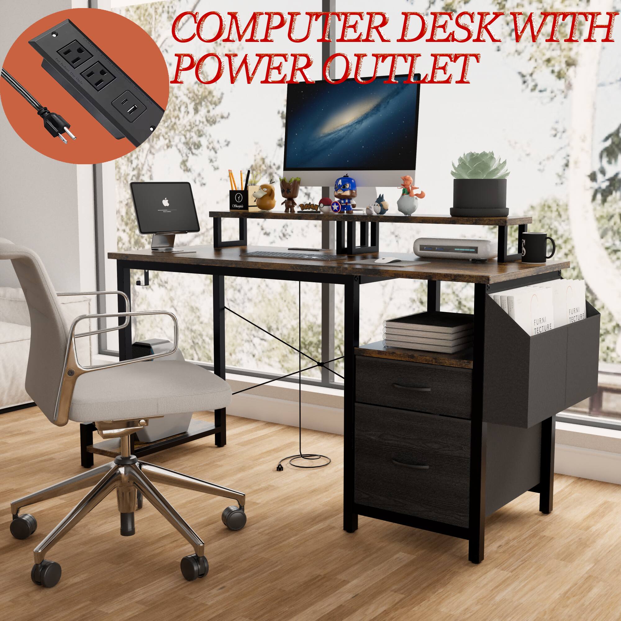 COMPUTER DESK WITH POWER OUTLET