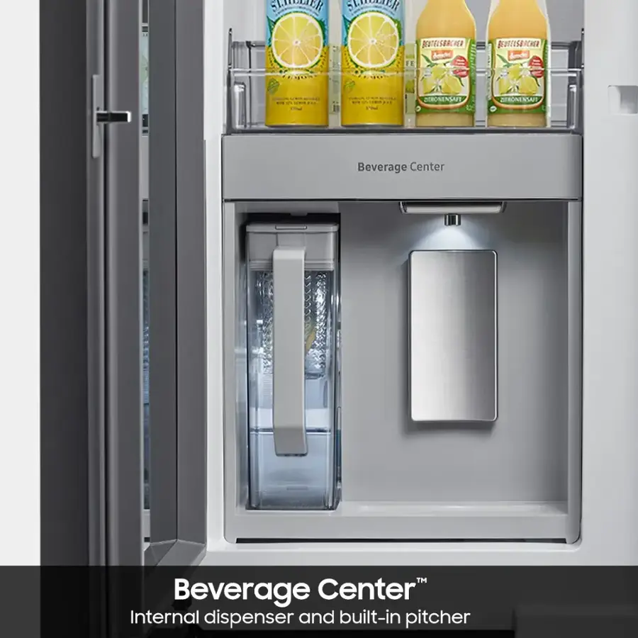 Beverage Center is an internal dispenser and built-in pitcher.