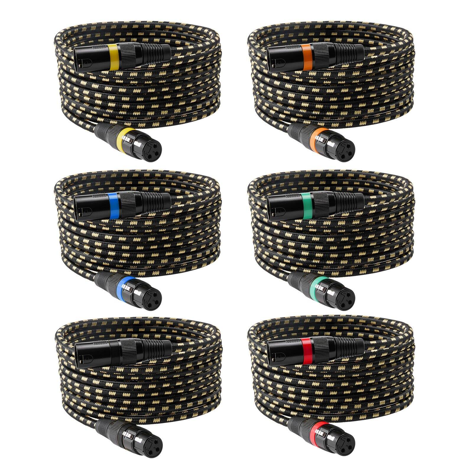 Alt View 10. Glintex - XLR Cable 25ft 6 Pack Shielded Balanced 3Pin DMX Male to Female Mic Cord for Microphone Mixer Speaker Audio System.