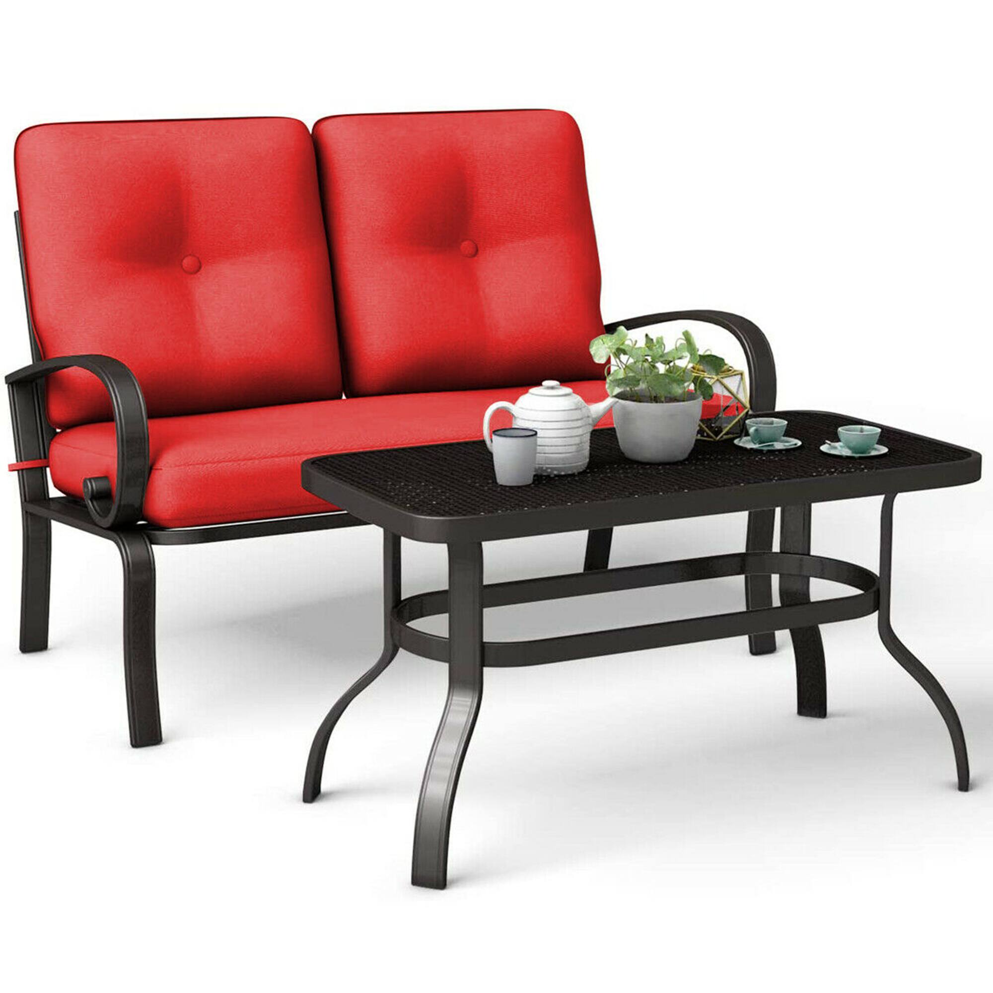 Alt View 3. Gymax - Gymax 2PCS Patio Loveseat & Table Set Cushioned Outdoor Furniture Set Yard Garden - Red.