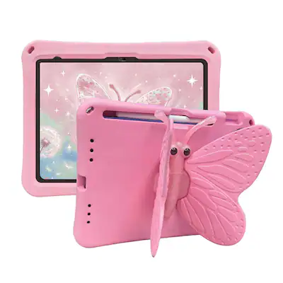Front. Dteck - Butterfly Case for iPad A16 11th Gen 2025/iPad 10th Gen 10.9" 2022,Rotatable Stand Shockproof EVA Foam Kids-Proof Cover - Pink.