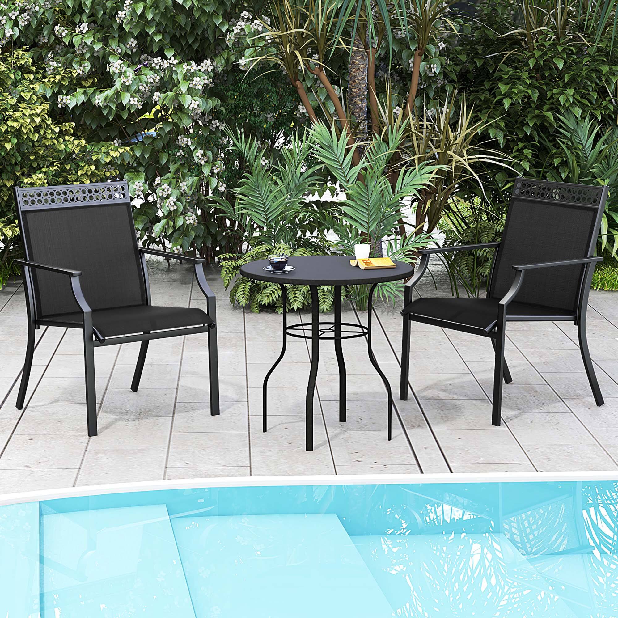 Back. Costway - Patio Chairs Set of 2 with All Weather Breathable Fabric High Backrest - Black.