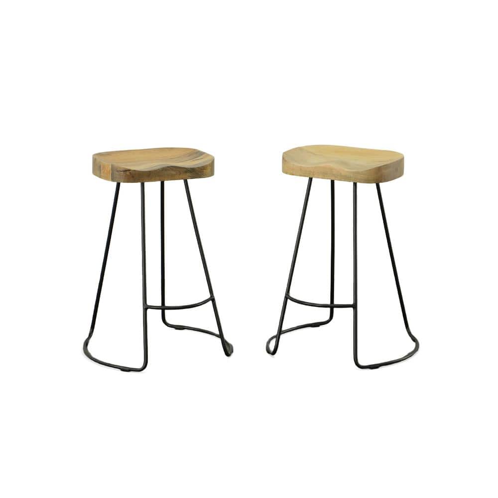 Carolina Chair & Table - Saga 25" Counter Stool - Set of 2 - Natural Seat - Black Base - Natural, Black