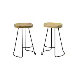 Carolina Chair & Table - Saga 25" Counter Stool - Set of 2 - Natural Seat - Black Base - Natural, Black