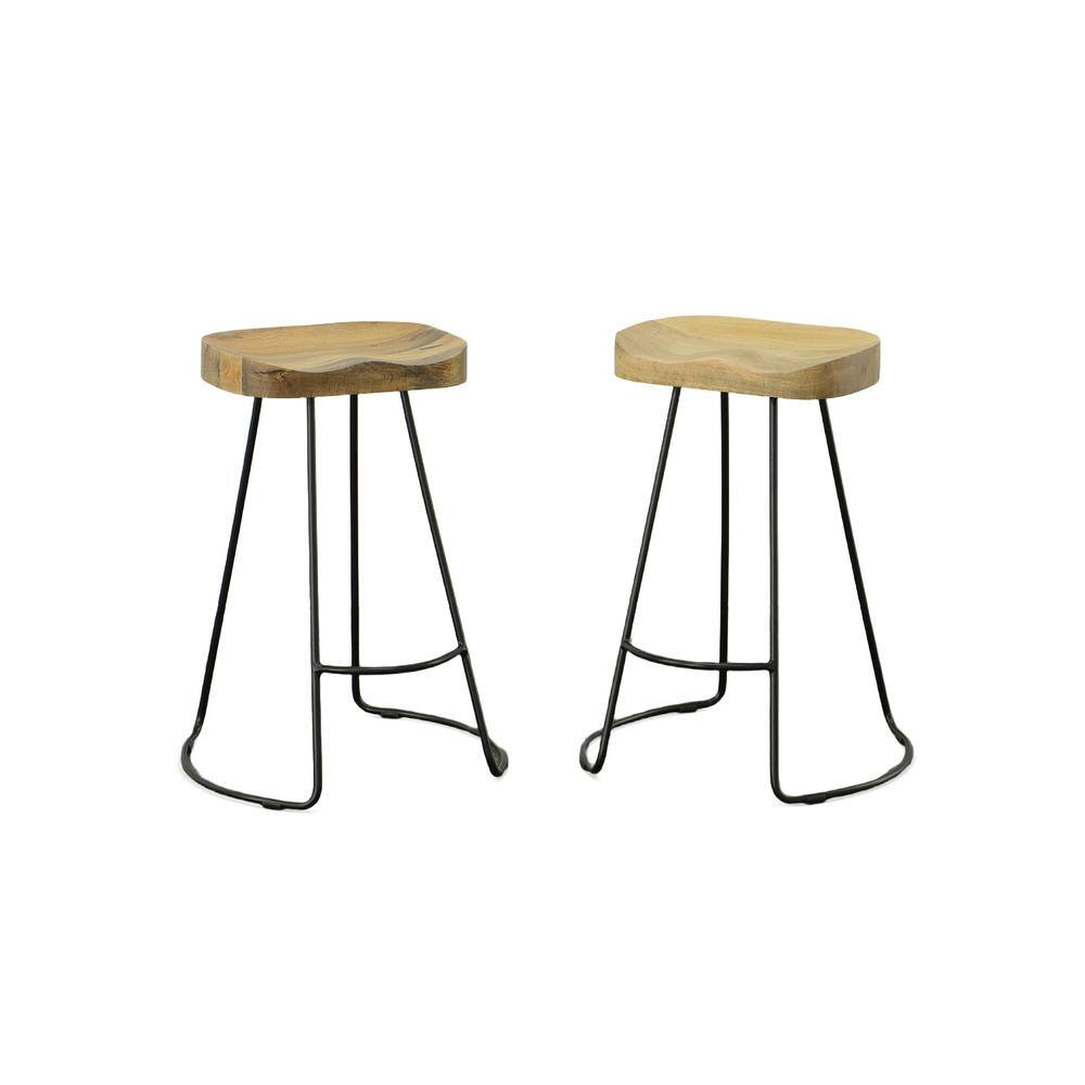 Front. Carolina Chair & Table - Saga 25" Counter Stool - Set of 2 - Natural Seat - Black Base - Natural, Black.
