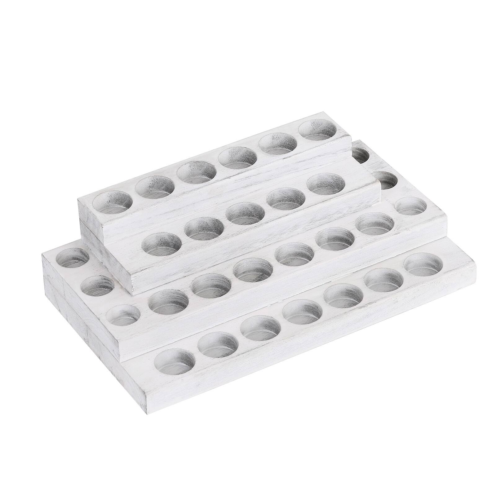 Angle. Oumilen - 4-Tier Essential Oil Rack – Whitewashed Wood Desktop Organizer, 30-Slot Display Stand.