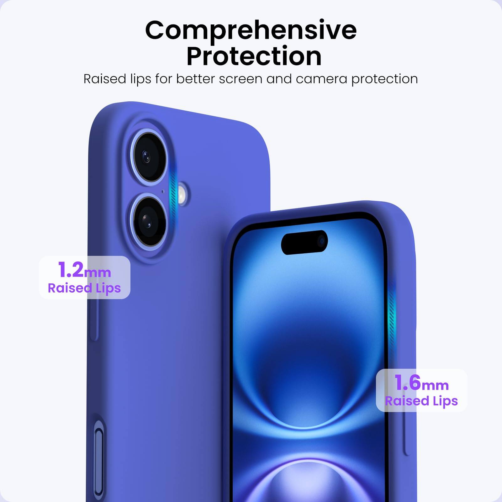 Comprehensive Protection
Raised lips for better screen and camera protection
1.2mm Raised Lips
1.6mm Raised Lips
