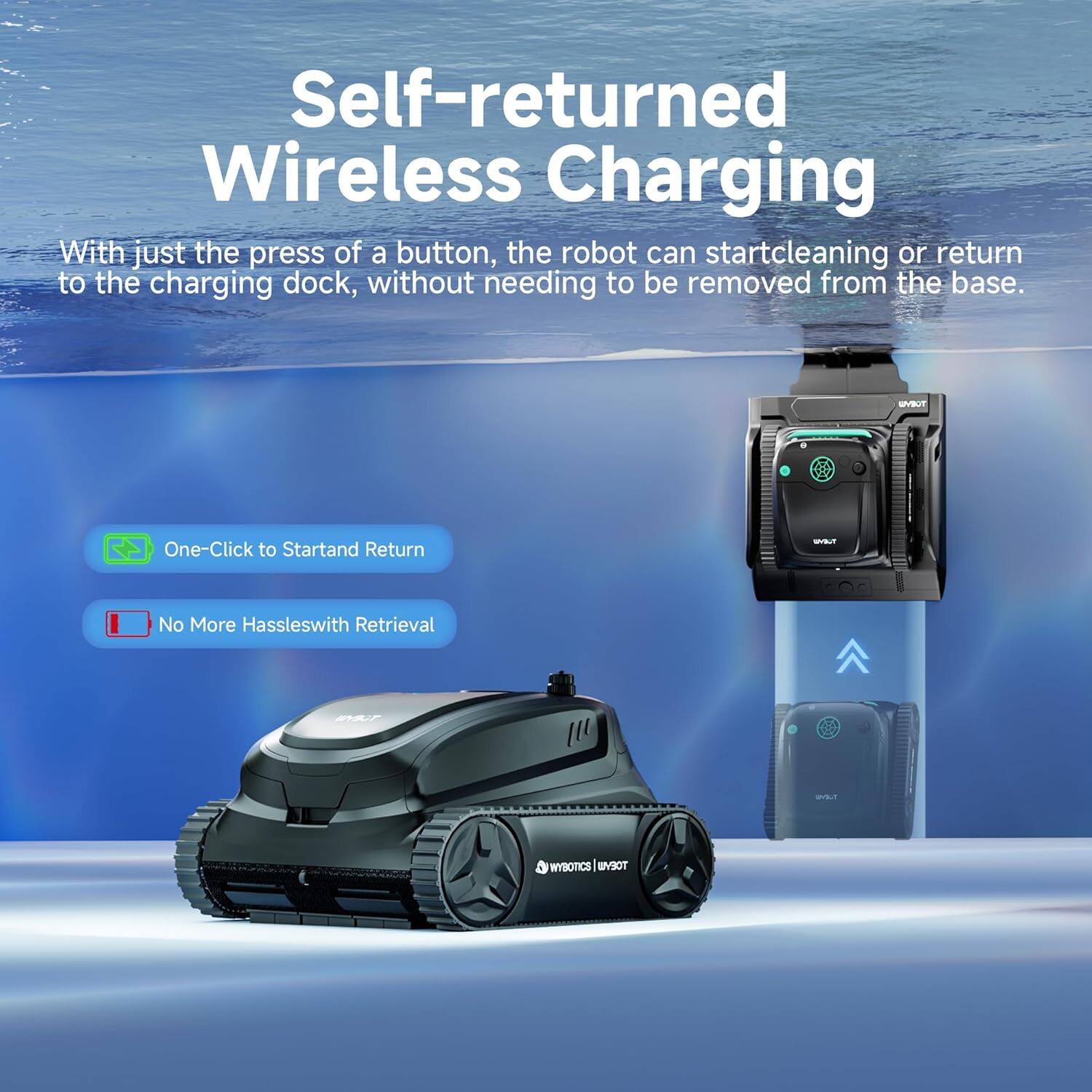 Self-returned Wireless Charging

With just the press of a button, the robot can start cleaning or return to the charging dock, without needing to be removed from the base.

- One-Click to Start and Return
- No More Hassles with Retrieval