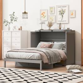 Whisen - Full Size Murphy Bed,Space-Saving Foldable Bed Frame with Storage Drawers - Gray