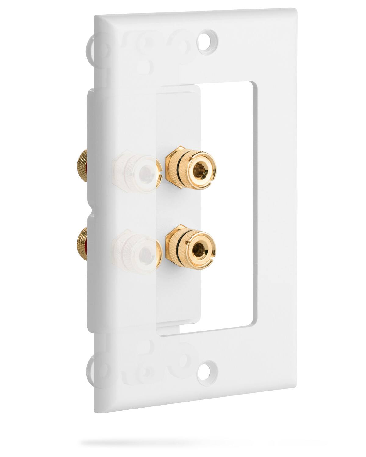Angle. Fosmon - Gold Plated Speaker Wall Plate, Home Theater Audio Wall Plate For Speaker Wire, Copper Banana Binding Post, White - White.