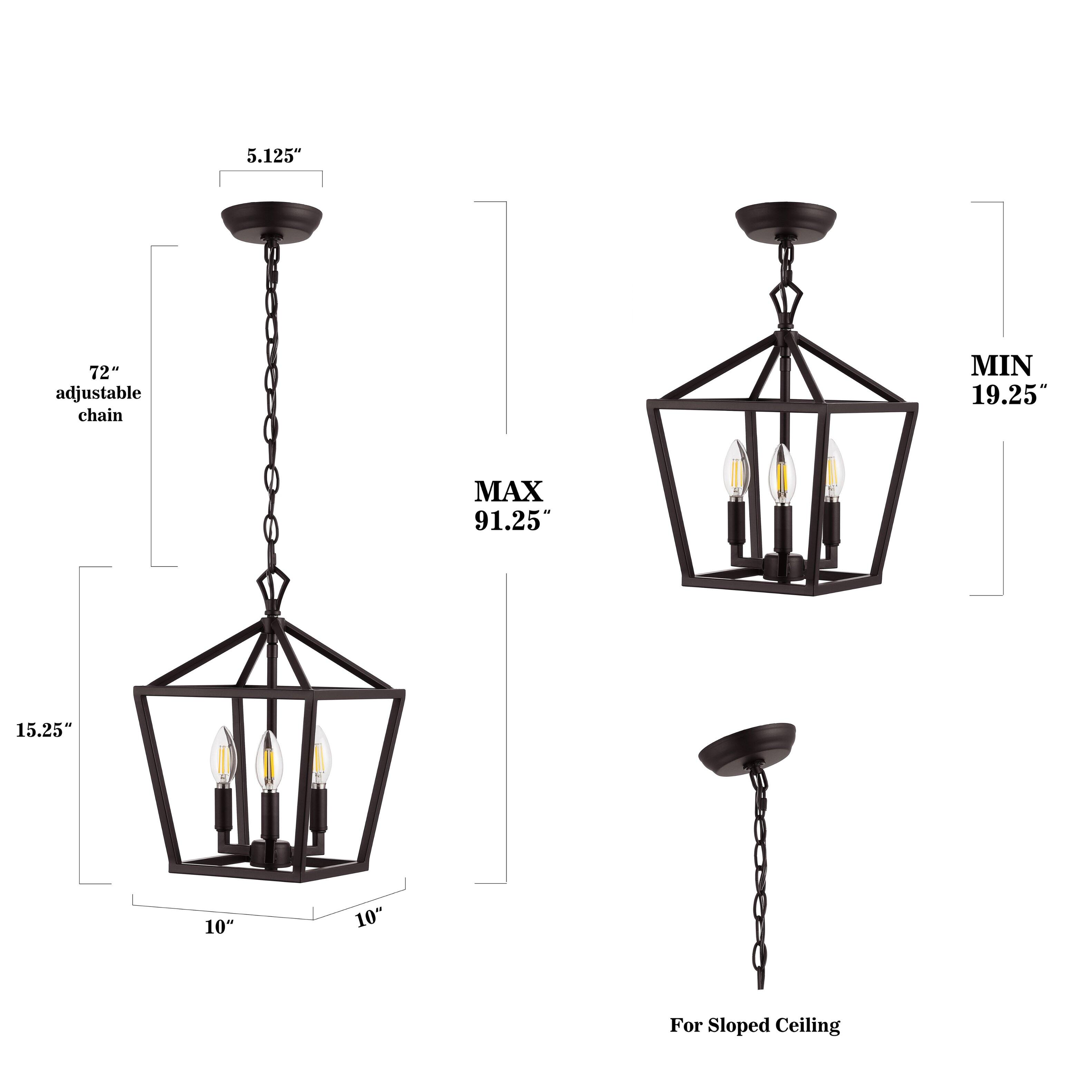 5.125" 72" adjustable chain  
MIN 19.25" X 91.25" 15.25" 10" 10"  
For Sloped Ceiling