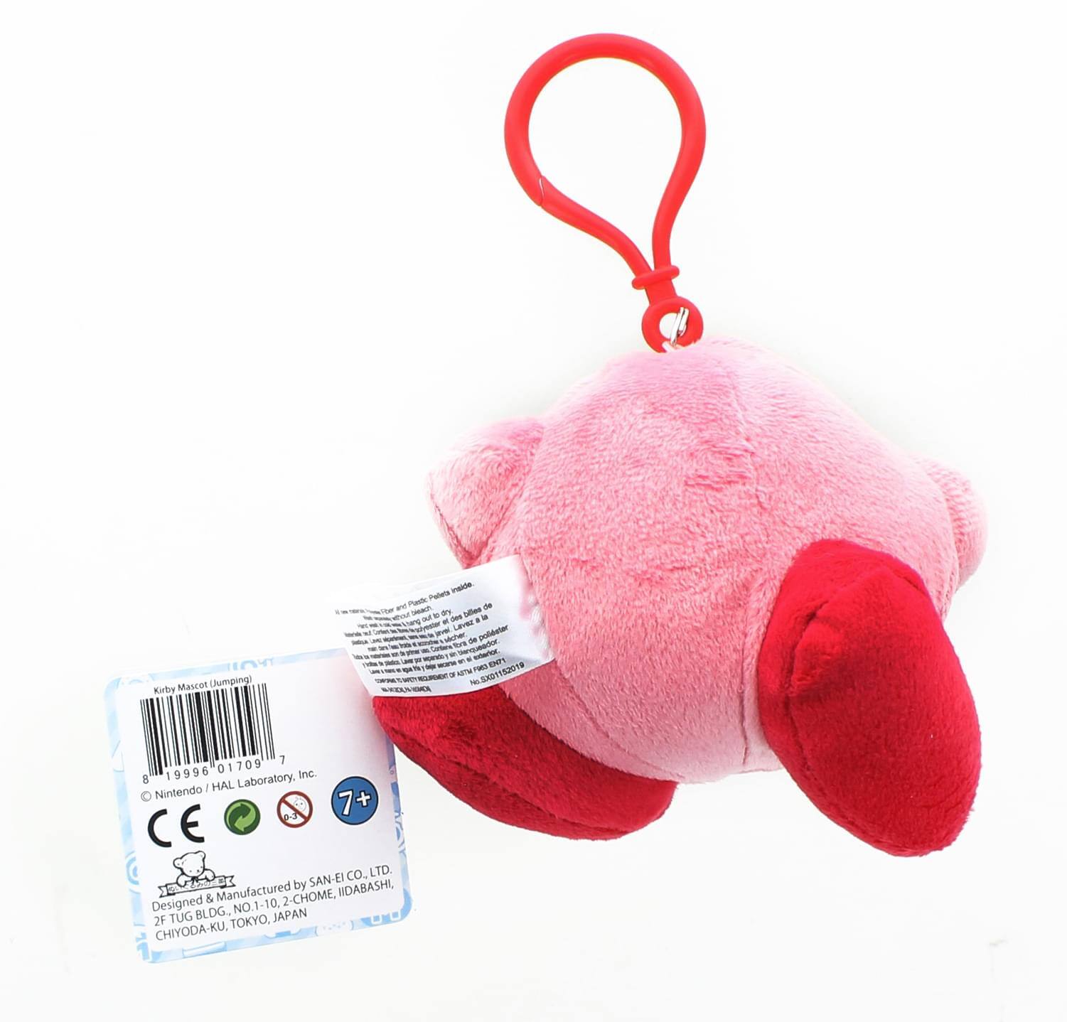 Sure, here is the corrected and grouped text from the image:

---

**Mascot Jumping**

**Kirby**

**Nintendo / HAL Laboratory, Inc.**

**Designed & Manufactured by SAN-EI CO., LTD.**

**Designed & Manufactured by SAN-EI CO., LTD.**

**2F TUG BLDG., NO.1-10, 2-CHOME, IDABASHI,**

**CHIYODA-KU, TOKYO, JAPAN**

**8 19996 01709 7**

**7+**

**CE**

**C**

**No. 19996 01709**

**Designed & Manufactured by SAN-EI CO., LTD.**

**2F TUG BLDG., NO.1-10, 2-CHOME, IDABASHI,**

**CHIYODA-KU, TOKYO, JAPAN**

---

This text includes the product name, brand, manufacturer details, and safety information.