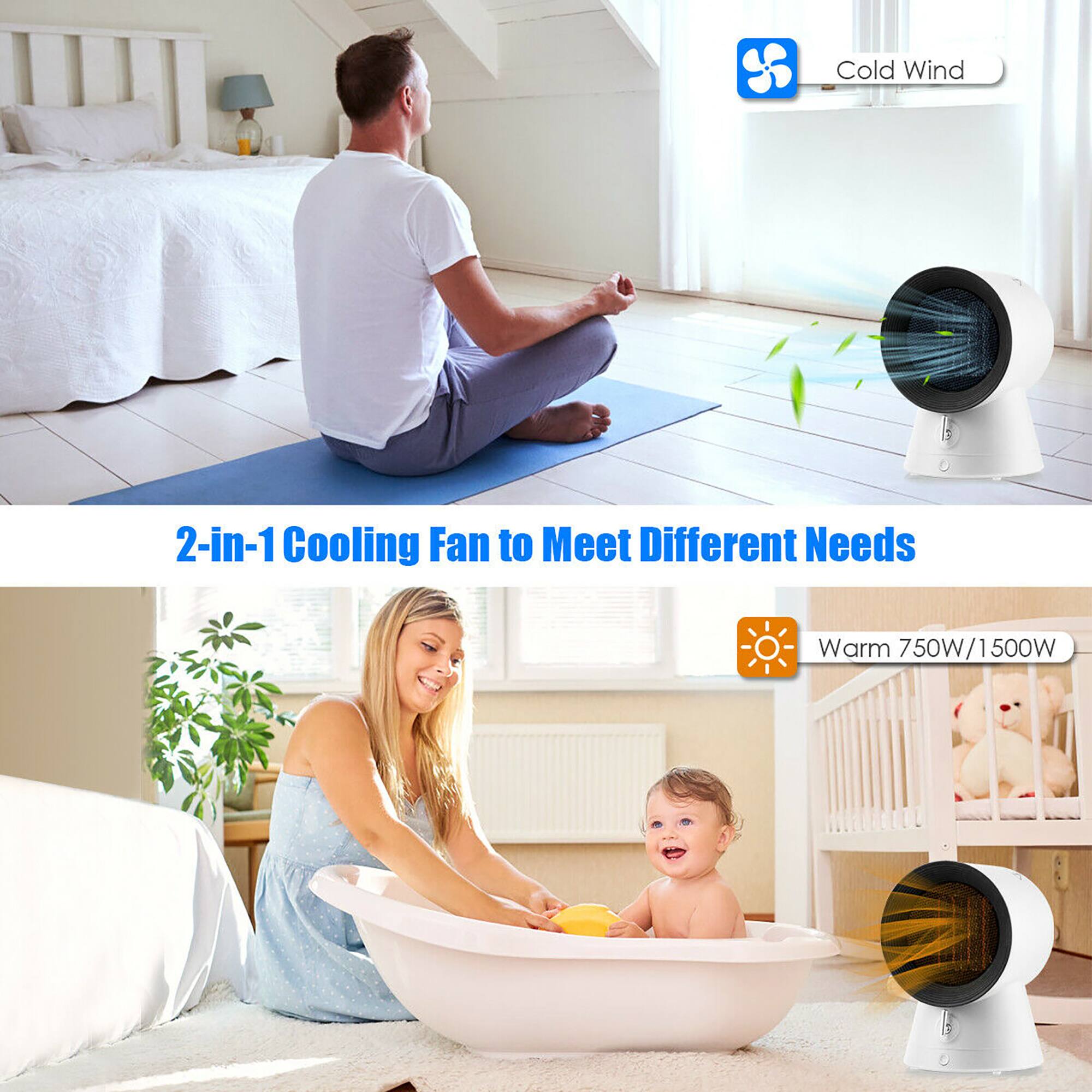 Cold Wind, 2-in-1 Cooling Fan to Meet Different Needs, Warm 750W/1500W