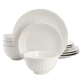 Elama - Gabriella 12 Piece Stoneware Dinnerware Set, Service for 4 - White