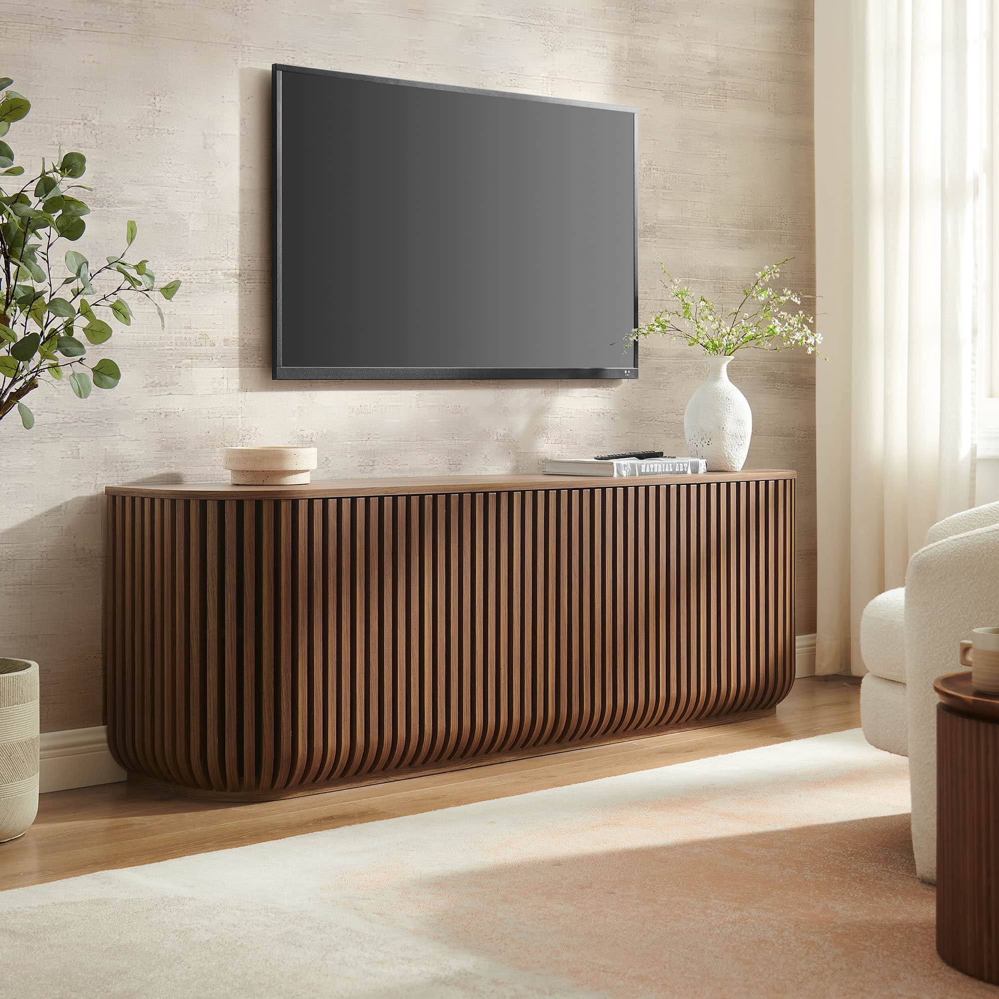 Fortitude 75" Curved Sideboard Storage Cabinet by Modway - Walnut