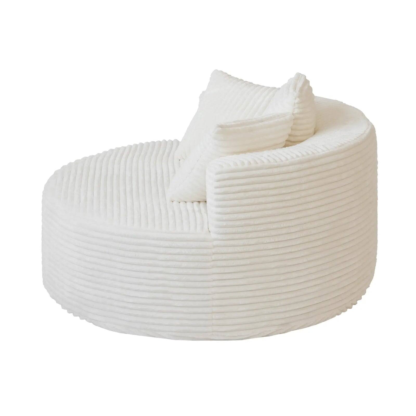 Back. Yardgrace - Oversized Round Lazy Sofa Chair,Corduroy Deep Seat Single Sleeper Sofas, Upholstered Chaise, Cloud Couch for Living Room - White.