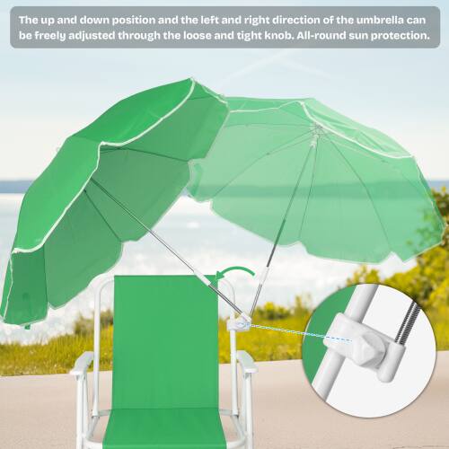 The up and down position and the left and right direction of the umbrella can be freely adjusted through the loose and tight knob. All-round sun protection.