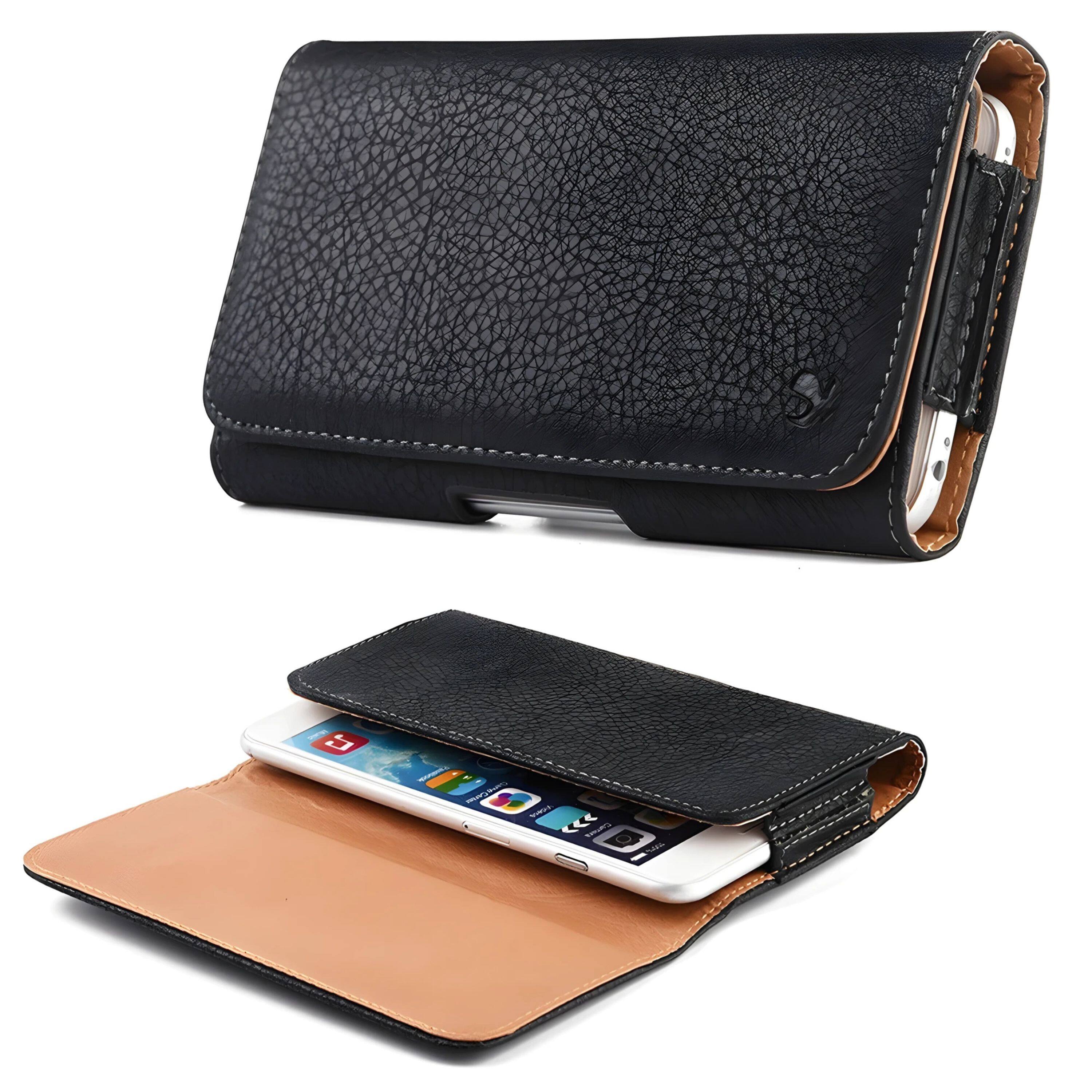 Angle. Kitcheniva - Leather Belt Clip Phone Pouch Holster For iPhone 16 Pro Max - Black.