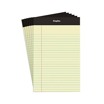 Front. Staples - Notepads, 5" x 8", Narrow Ruled, 100 Sheets/Pad, 6 Pads/Pack - Canary.