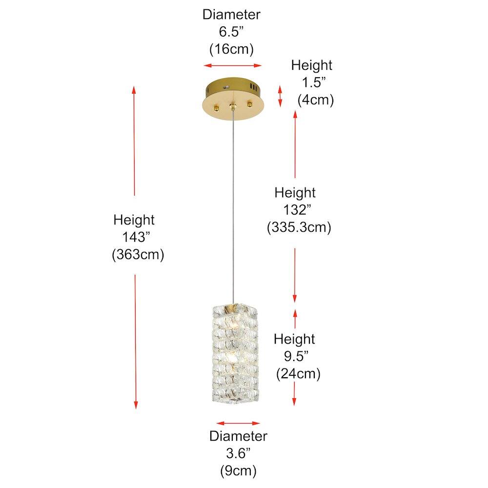 Diameter 6.5" (16cm)  
Height 1.5" (4cm)  
Height 143" (363cm)  
Height 132" (335.3cm)  
Height 9.5" (24cm)  
Diameter 3.6" (9cm)